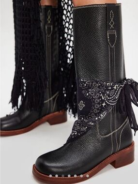 Free People Black Leather Combat Moto Boots